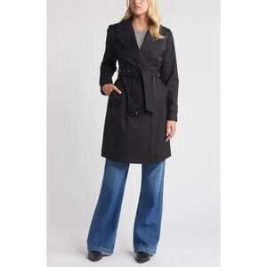PAIGE BLACK LABEL BLACK SATIN TRENCH COAT SZ L "WARWICK" RT $349